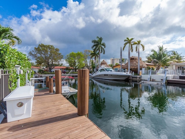 dock area with a water view