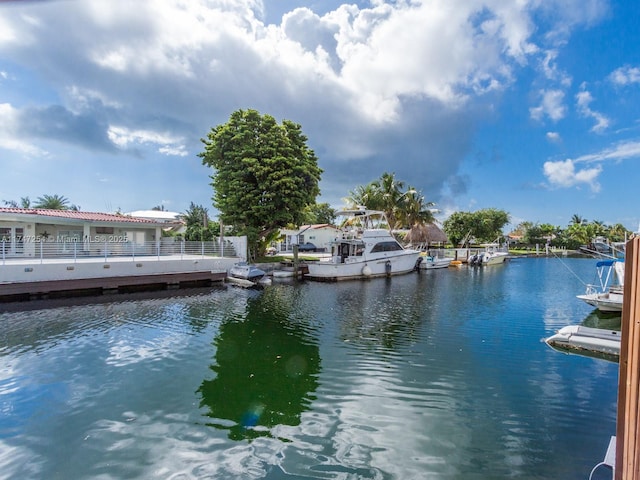 view of dock with a water view