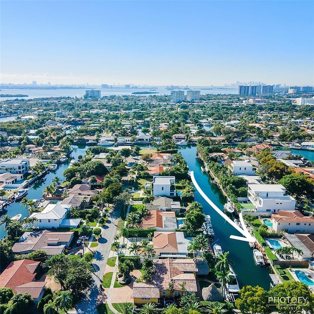 aerial view with a water view