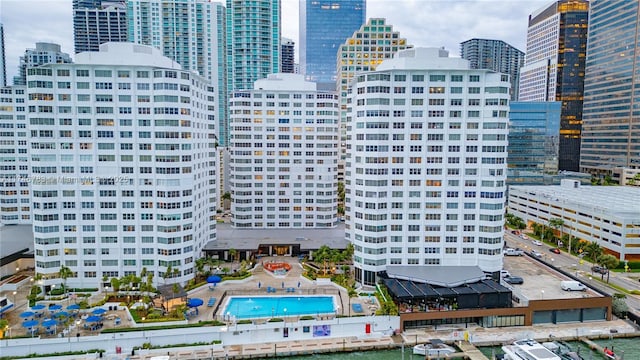 drone / aerial view with a view of city