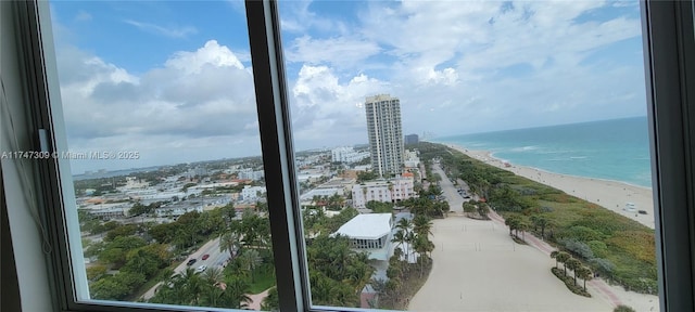 property view of water with a beach view