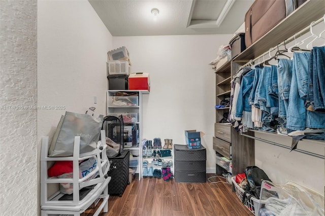 walk in closet featuring dark hardwood / wood-style floors