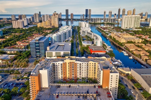 aerial view with a water view