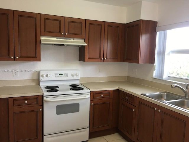 kitchen with sink and white range with electric cooktop