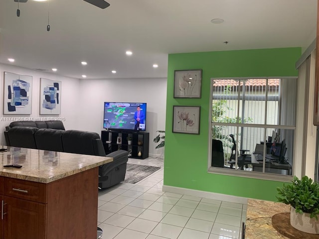 862 NW 132nd Ct, Miami, FL 33182 - living area with baseboards, ceiling fan, recessed lighting, and light tile patterned floors