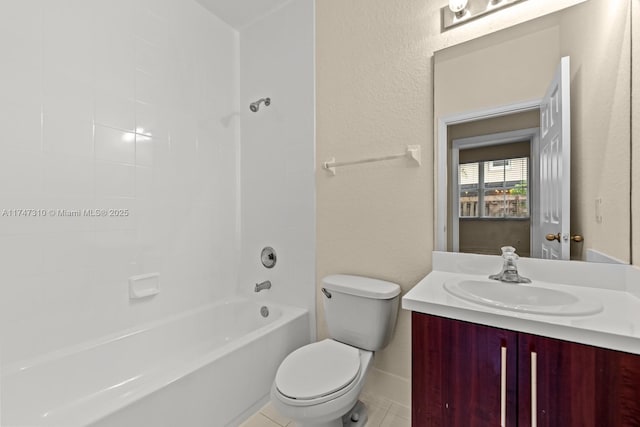 full bathroom featuring tile patterned floors, vanity, toilet, and tub / shower combination