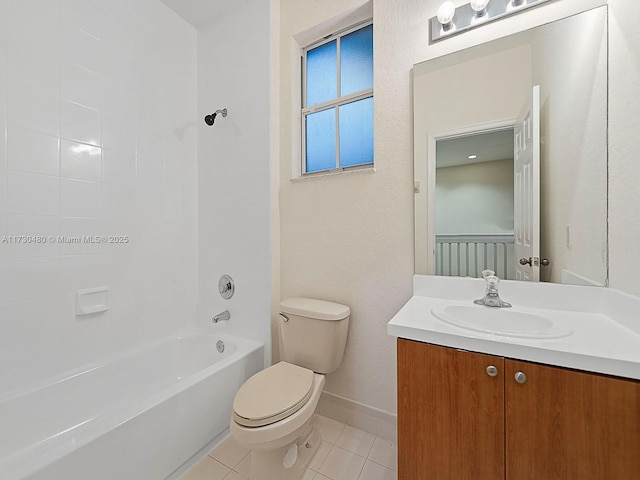 full bathroom with toilet, vanity, tile patterned flooring, and shower / bath combination