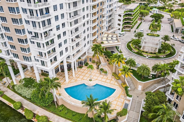 view of swimming pool featuring a patio area