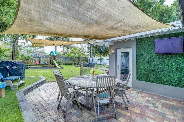 view of patio / terrace featuring a playground