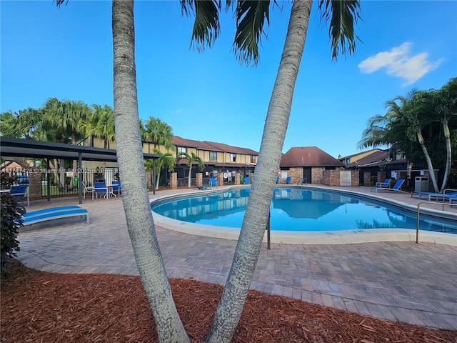 view of swimming pool with a patio area