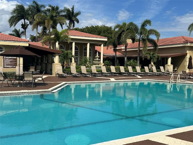 community pool with a patio area
