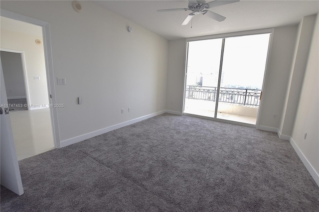 unfurnished room with carpet and ceiling fan