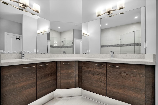 bathroom featuring vanity and walk in shower