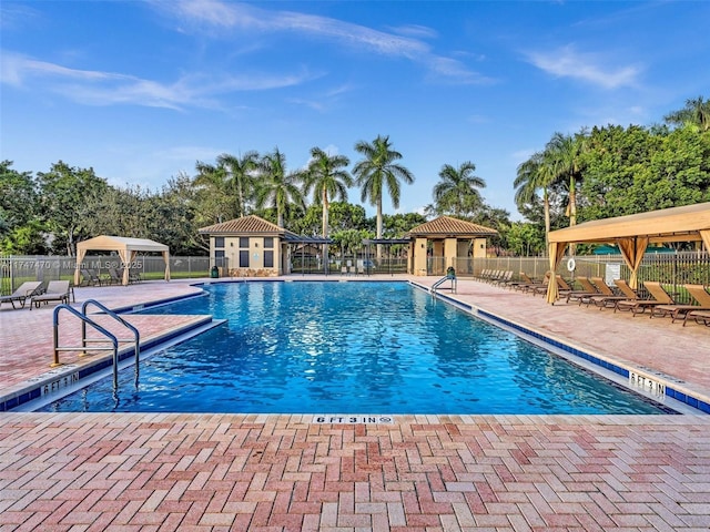 view of pool with a gazebo and a patio area