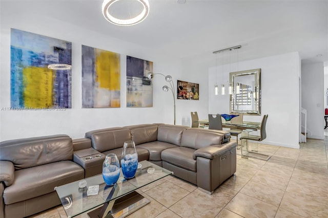 living room featuring light tile patterned flooring