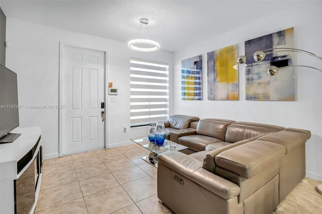 living room with light tile patterned flooring