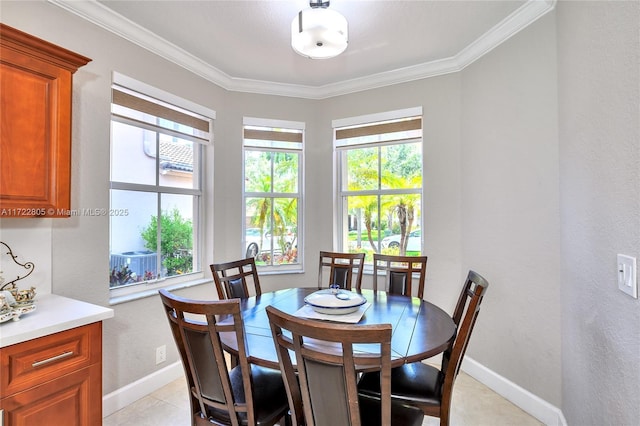 1632 NE Winterberry Ln, Weston, FL 33327 - dining area with baseboards, french doors, a ceiling fan, and crown molding