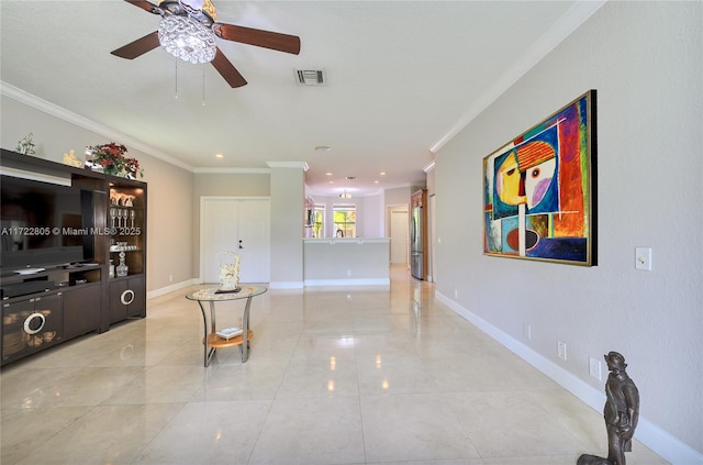 1632 NE Winterberry Ln, Weston, FL 33327 - interior space featuring recessed lighting, baseboards, visible vents, and ornamental molding