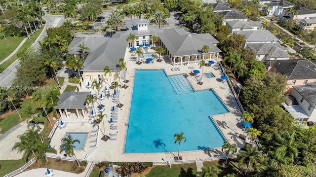 drone / aerial view with a residential view
