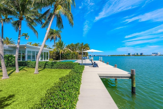 7331 Belle Meade Island Dr, Miami, FL 33138 - dock with a water view and a yard