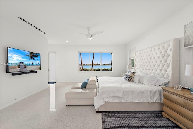 7331 Belle Meade Island Dr, Miami, FL 33138 - bedroom featuring dark speckled floor, baseboards, and a ceiling fan