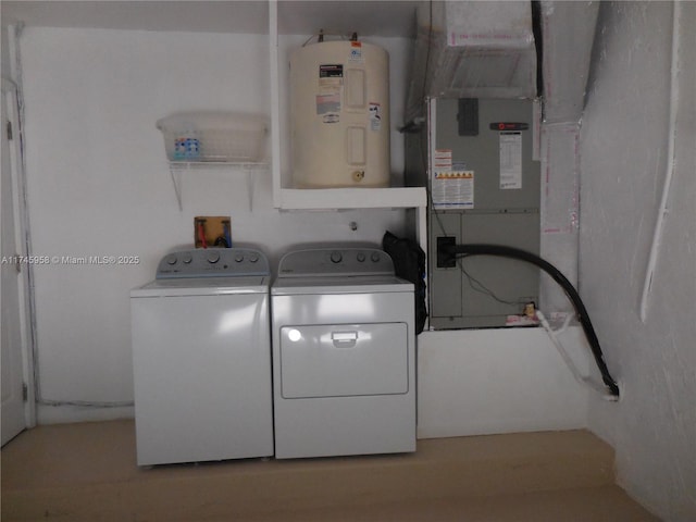 washroom with independent washer and dryer and water heater