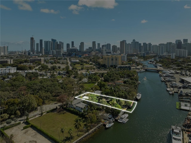 aerial view with a water view