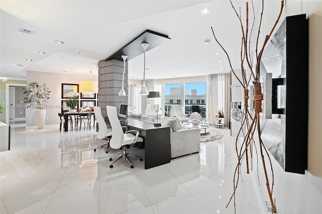 interior space featuring light tile patterned flooring