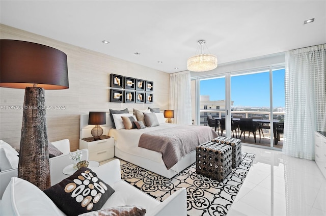 tiled bedroom featuring access to exterior