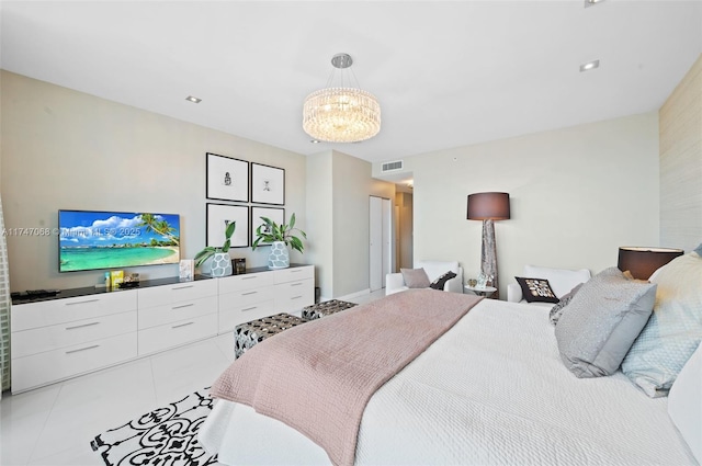 9601 Collins Ave Unit 1208, Bal Harbour, FL 33154 - tiled bedroom with a chandelier