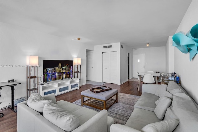 living room with hardwood / wood-style floors