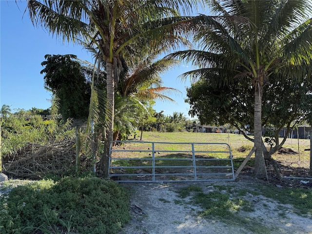 view of gate with a rural view