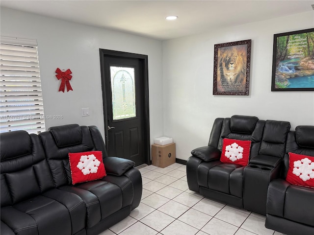 living room featuring light tile patterned floors