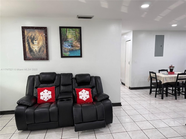 tiled living room featuring electric panel