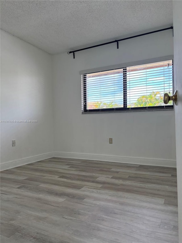 empty room featuring plenty of natural light, light hardwood / wood-style floors, and a textured ceiling