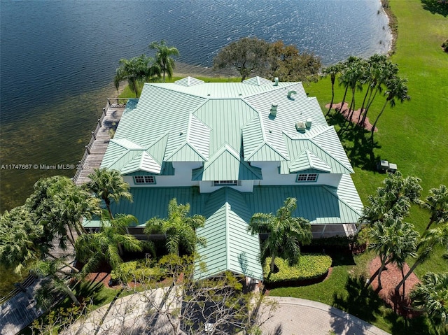 bird's eye view featuring a water view