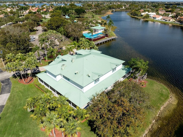 aerial view featuring a water view