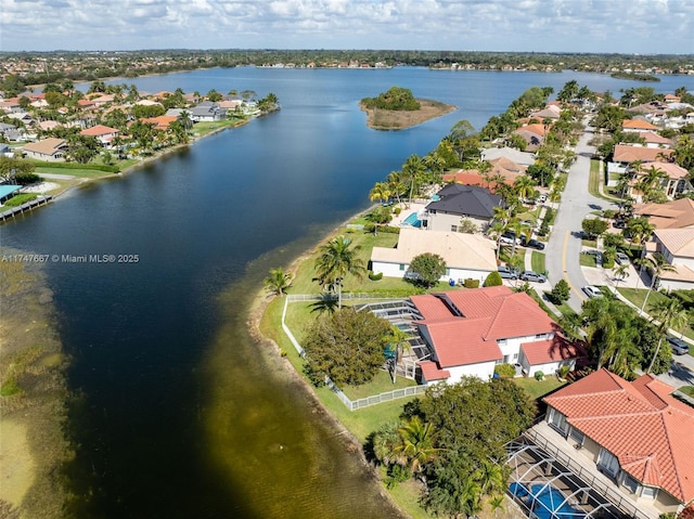 aerial view with a water view