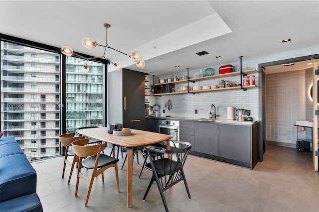 dining space with sink