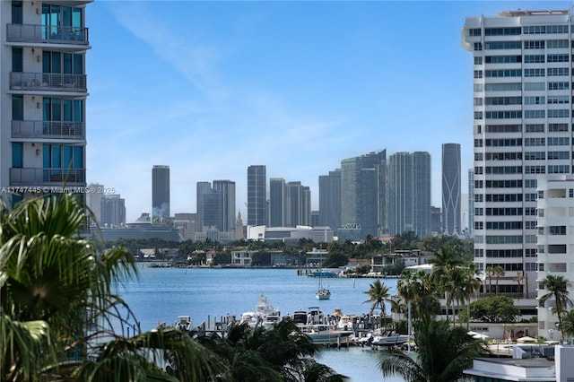 property's view of city with a water view