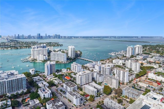 aerial view with a water view and a city view