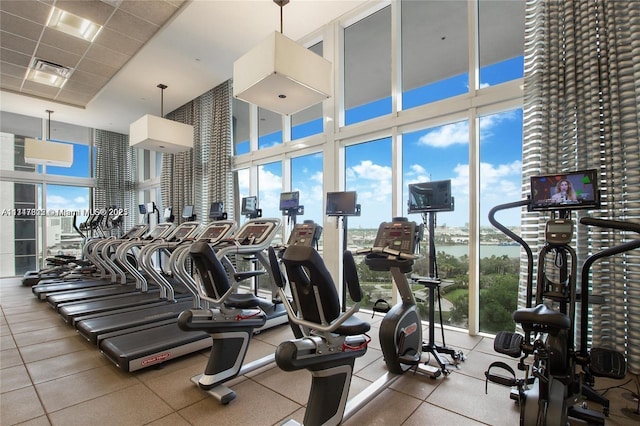 50 Biscayne Blvd Unit 3505, Miami, FL 33132 - exercise room with expansive windows, plenty of natural light, and a high ceiling