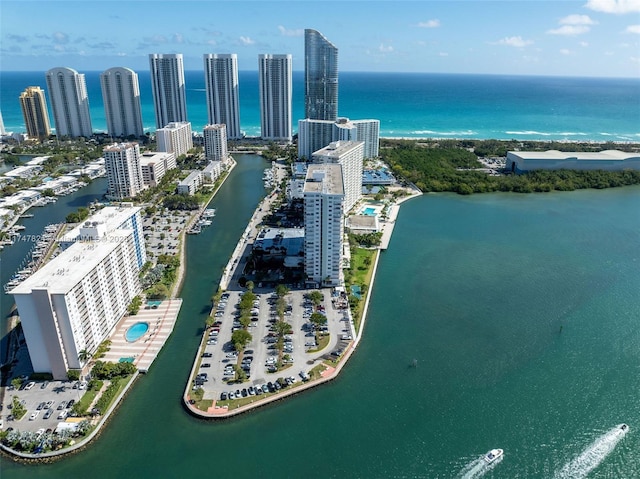 aerial view with a view of city and a water view