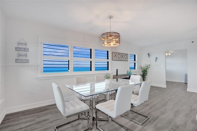 dining space with wood-type flooring