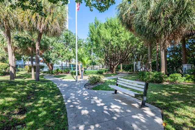 view of property's community with a lawn