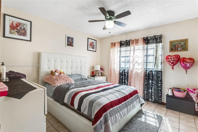 653 NW 110th Ave, Coral Springs, FL 33071 - tiled bedroom featuring ceiling fan and a textured ceiling