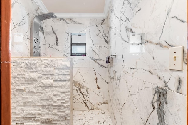 653 NW 110th Ave, Coral Springs, FL 33071 - bathroom featuring tiled shower and crown molding