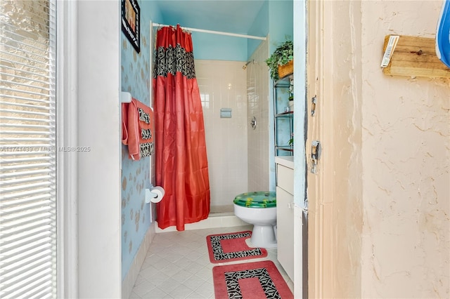 653 NW 110th Ave, Coral Springs, FL 33071 - bathroom with tile patterned floors, toilet, and curtained shower