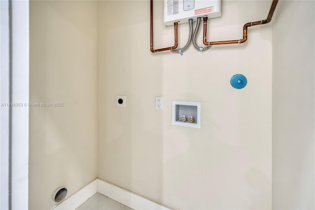 laundry room with washer hookup, hookup for an electric dryer, and water heater