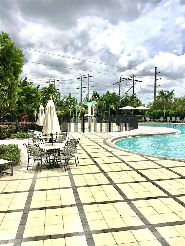 view of swimming pool with a patio area